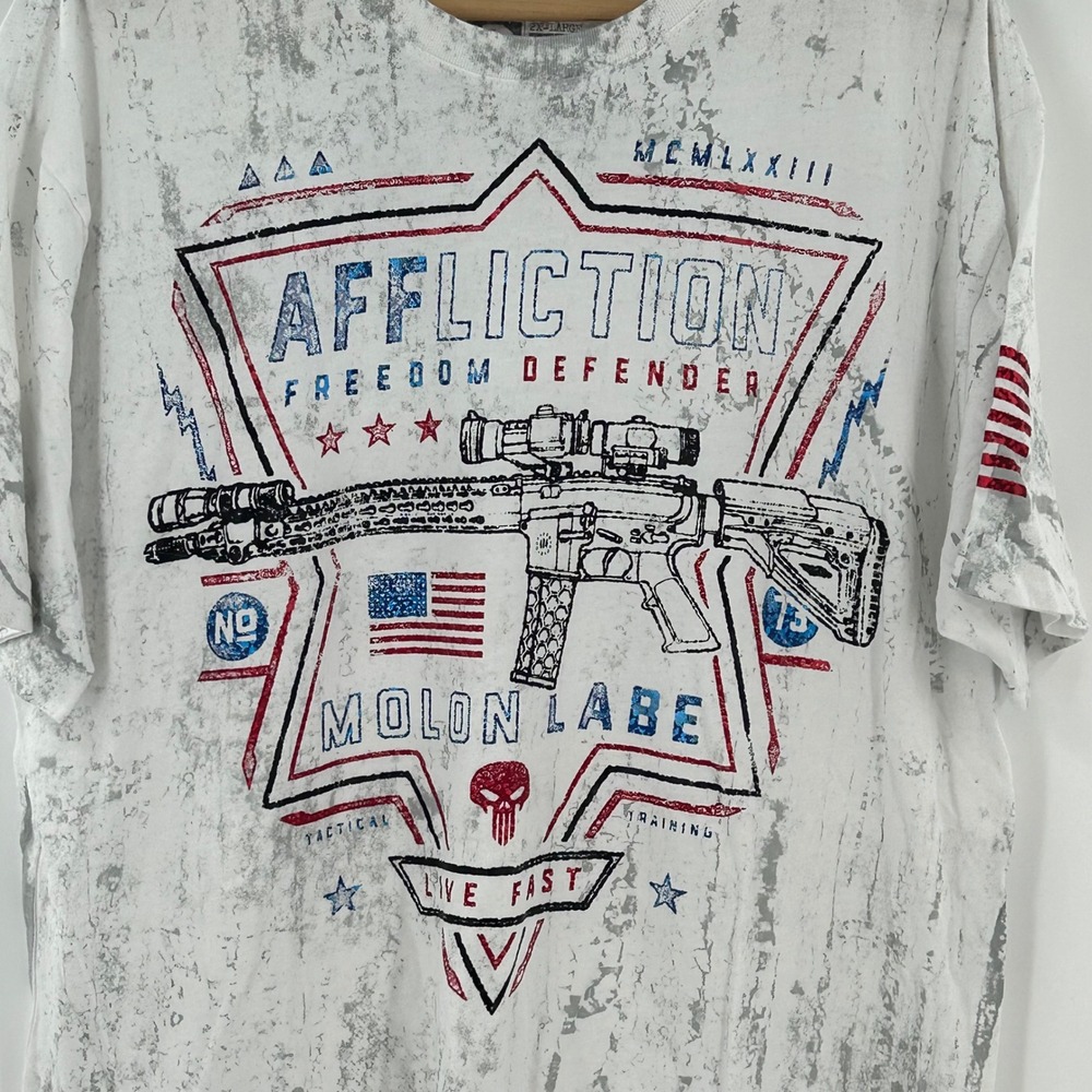 Affliction Freedom Defender Molon Labe Rifle T-Shirt Mens Tactical Patriotic USA
